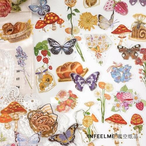 Hot Stamping PET Sticker Bag Garden Picnic Series Plant Hand Account Material Decoration Stickers 6 Types