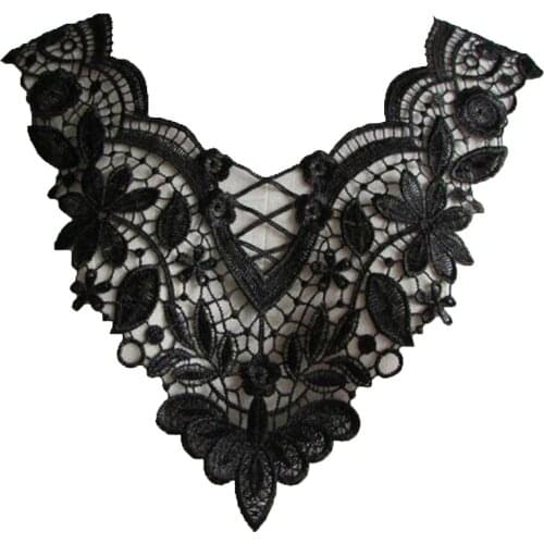 HOT cotton black embroidery 3D flower lace collar Fabric Sewing Applique DIY bridal neckline ribbon trim Guipure wedding decor
