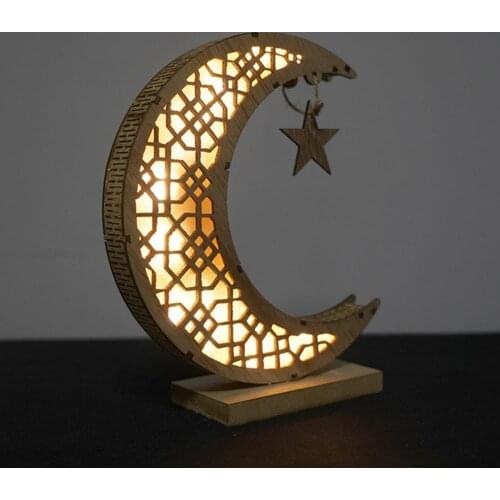 EID Mubarak Wooden Pendant with LED Light Ramadan Decorations For Home Bedroom Islamic Muslim Party Eid Decor Kareem Ramadan