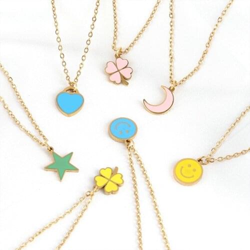 Exquisite Stainless Steel Necklace For Women Color Smiley Necklace Geometric Star Moon Heart Necklace Chain Necklace Jewelry