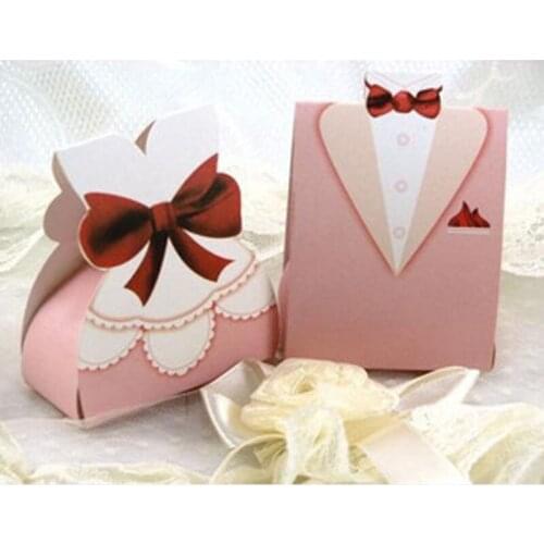 3pcs Bride and 3pcs Groom Design Candy Bag Thank You Wedding Favor Box For Guest DIY Craft Packaging Box Eco Friendly