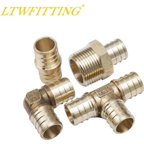 LTWFITTING Value Pack Lead Free Brass 3/4" PEX Coupling, Elbow, 3/4" x 3/4" x 3/4" PEX Tee and 3/4" PEX x 3/4" Male NPT Adaptor