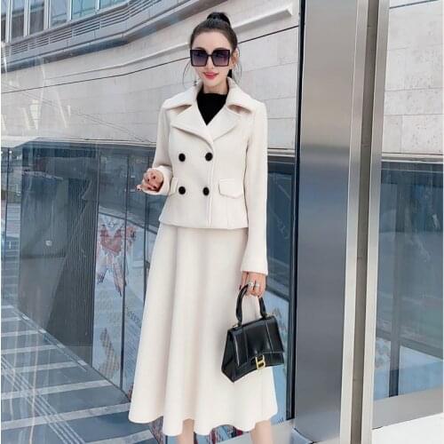 French womens double breasted jacket + Half skirt two piece suit