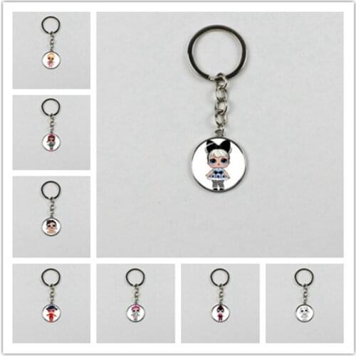 Cartoon haha doll keychain cute baby flash princess dress doll glass keychain anime birthday gift jewelry