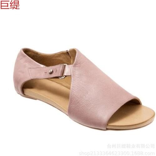Summer Womens Sandals Flat complex Fish mouth belt buckle Buckle Solid color PU Peep-toe Fashion Casual Walking Woman shoes