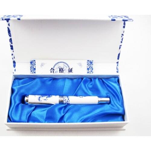 Natural Ceramic Chinese Calligraphy Brush Pen Set Unique Blue and White Porcelain Gel Ink Pens Thank you Gift for Teacher Favors