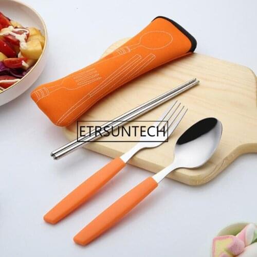 200sets Stainless Steel Cutlery Set Portable Spoon Fork Chopsticks Travel Picnic Western Tool Set Outdoors Tableware