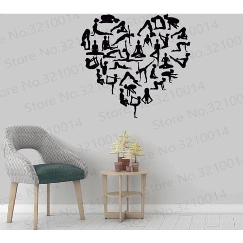 Wall Sticker Yoga Pose Heart Shape Wall Decal Yoga Center Decor Girl Pose Health Vinyl Wall Poster Yoga Design Wallpaper PW384
