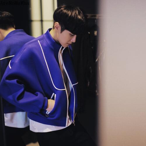 AreMoMuWha New Mens Loose Space Cotton Edging Jacket Baseball Uniform Short Jacket Mens Shirt Tide men jackets and coatsQX1356