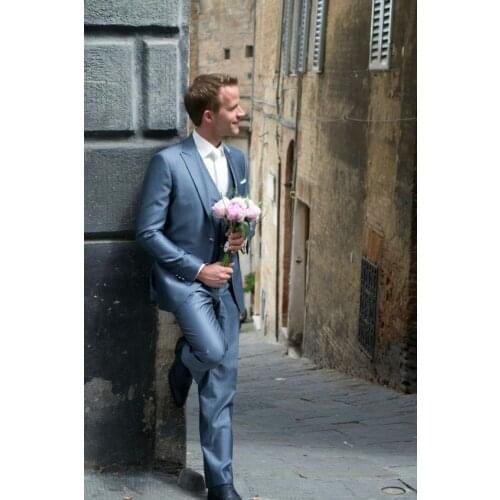 Latest Coat Pant Designs Light Blue Wedding Suits for Men Slim Fit Tuxedo 3 Piece Custom Groom Blazer Prom Suit Terno Masculino