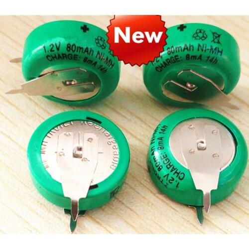 New 1PCS-10PCS 1.2V 80mAh button nickel-metal hydride rechargeable battery button 80mAh 1.2V with soldering foot timer