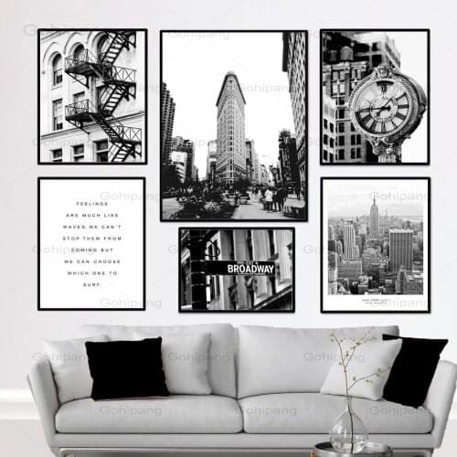 New York City Canvas Painting Time Clock Line Body White Nordic Wall Art Black Posters And Prints Wall Pictures For Living Room