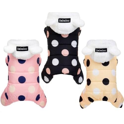 Pet Clothes Winter Warm Plush Four-legged Cotton Dog Coat Clothes Puppy Waterproof Coat Jacket Clothing Dot Printing Pet Apparel