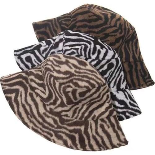 Autumn and Winter Neutral Zebra Pattern Wild Casual Thickened Artificial Fur Warm and Windproof Fluffy Dome Fisherman Hat