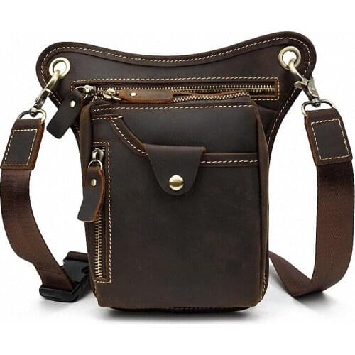 Original Leather men Brown Casual Fashion Small Shoulder Messenger Bag Designer Travel Belt Waist Pack Drop Leg Bag Male