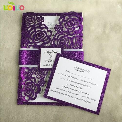 Printed rsvp card,glitter response card,laser cut table card,envelope available