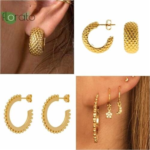 925 Silver Ear Needle Hat Brim C-Shaped Ripple Earrings for Women Simple Ins Suspension Stud Earrings Korean Small Jewelry