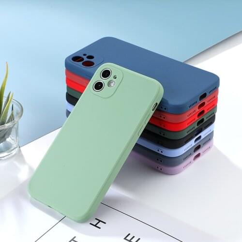 Luxury Square Candy Silicone Phone Case For iPhone 12 11 Pro Max Mini X XR XS Max 7 8 6s Plus SE 2020 Lens Protection Soft Cover