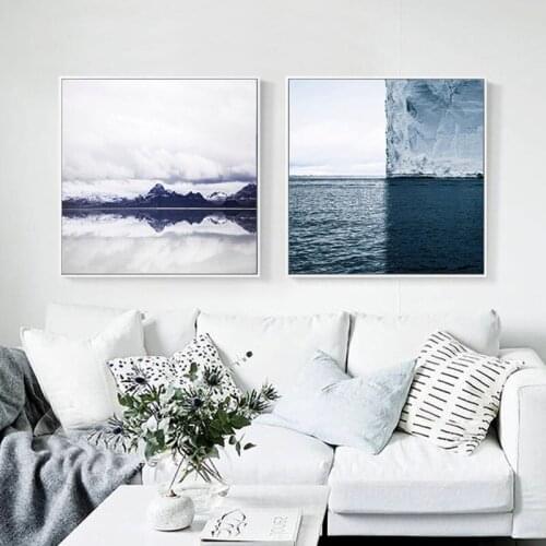 HAOCHU Modern Minimalist Painting Glacier Sea Photography Landscape Painting Nordic Canvas Paintings Living Room Posters