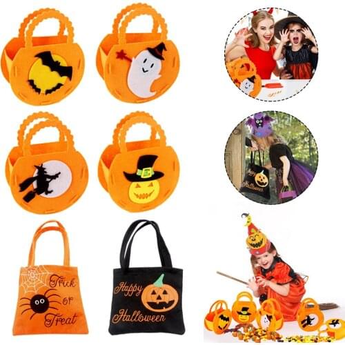 Halloween Candy Bags Basket Trick or Treat Pumpkin Tote Candy Bags Non-woven Fabric Party Ornament Supplies Decor Gifts for Kids