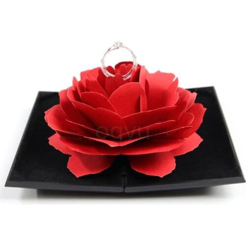 Wedding Marriage Rotating Rose Ring Box Lovely Velvet Wedding Engagement Box For Ring Jewelry Storage Display Gift Box Hot Sale