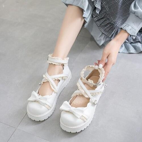 Japanese Kawaii lolita Shoes JK Uniform Shoes Mary Janes Shoes Woman lolita dress cosplay Shoes low heel women pink white red