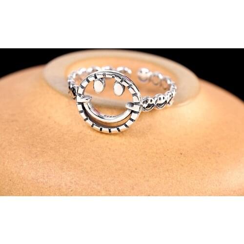 Uglyless INS Popular Smiles Rings for Women Hollow Smiley Rings Thai Silver Smile Faces Jewelry Real 925 Sterling Silver Bijoux