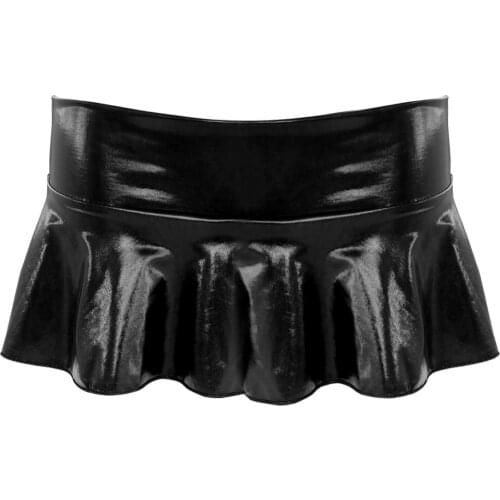Women Shiny Leather Super Mini Skirt with Inside Panties Sexy Latex Skirts Nightclub Party Rave Performance Pole Dance Costume