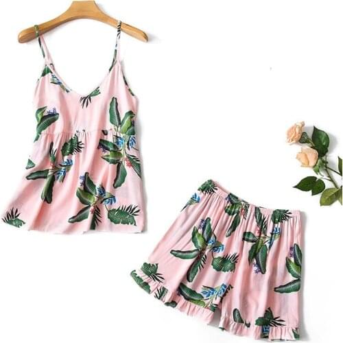 Women Pajamas Two - Piece Summer Sexy Women 's Pajamas Set Sleeveless Silk Sleepwear Set M-XXL