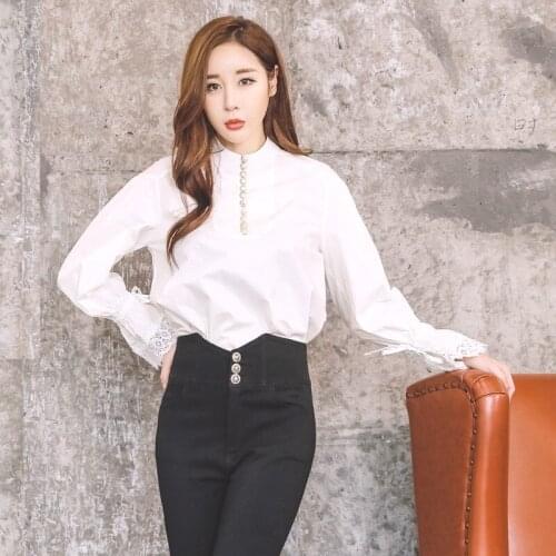 2020 New Original Design Women Dress Shirt White Long Lace Sleeve Womens Blouse Women Puff Sleeve Shirt Office Camisa Casual