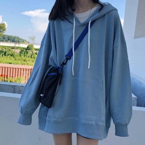 Women Hoodies Solid Pullover Hooded Female Sweatshirt For Teen Fall Casual Loose Vintage Hoodie Harajuku Oversized Draw String