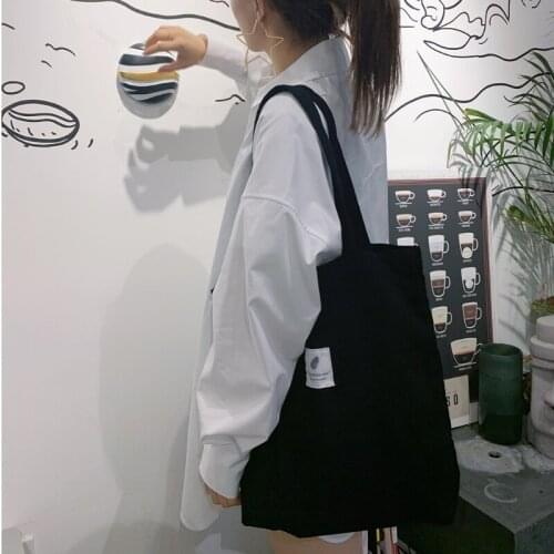 Women Corduroy Ribbed Velvet Tote Bag Letters Label Patchwork Solid Color Shopping Single Shoulder Handbag Purse