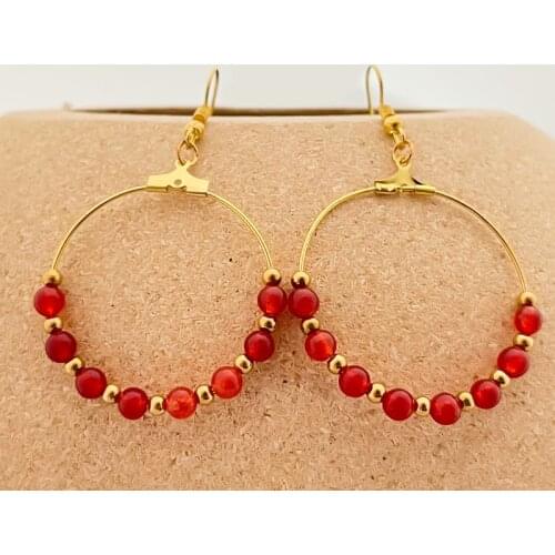 Natural Stone Hoop Earrings for Women Fashion Jewelry Amethyst Red Peacock Agate Earrings Korean Earrings Long Birthday Gift