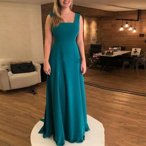Simple Style Emerald Green Squared Neckline Formal Evening Backless Bow Design Floor Length Long Bridesmaid Dresses 2020