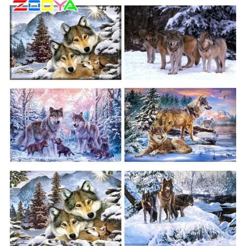 ZOOYA Diamond Painting Full Square Wolf Familis Drill Home Decoration Cross Stitch Mosaic Diamond Embroidery Needlework SF092
