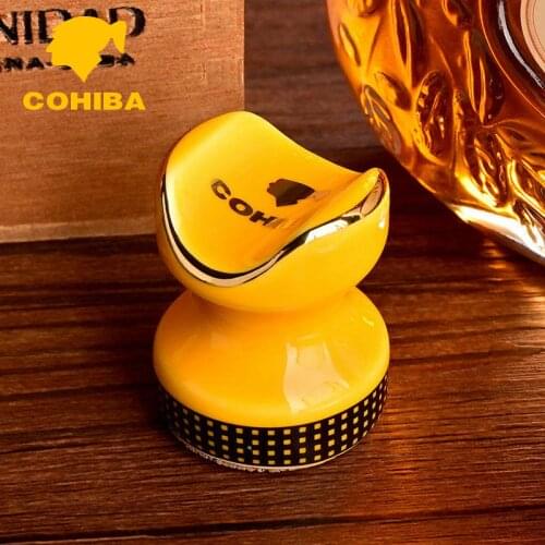 1Pcs COHIBA Yellow Classic Ceramics Portable Travel Cigar Holder Stand Pocket Mount ASHTRAY Cigar Rest Table