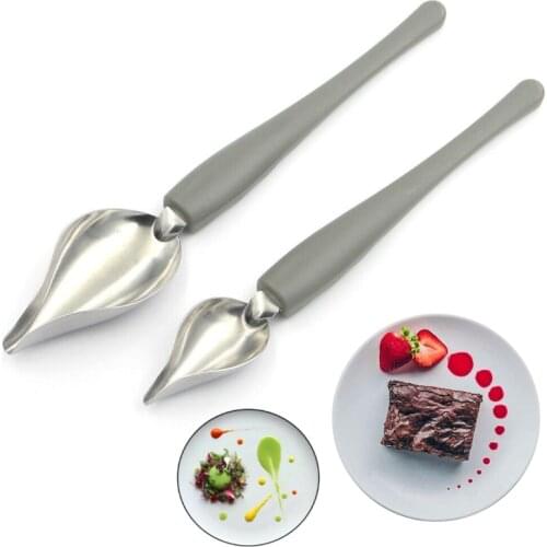 2Pcs Chef Pencil Sauce Painting Spoon Stainless Steel Cuisine Restaurant Western Food Baking Dessert Decoration Art Draw Spoons