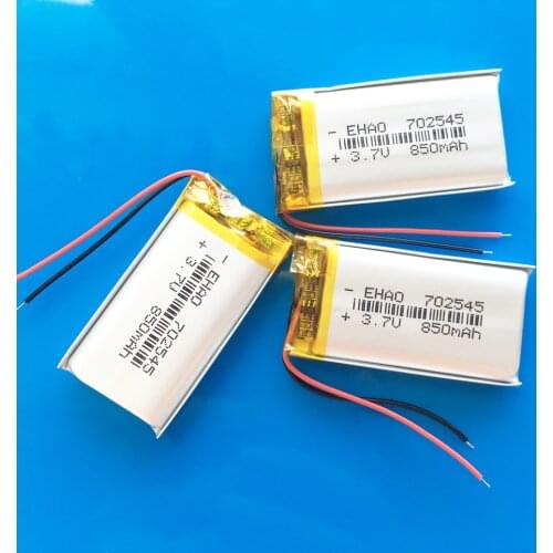 3pcs 702545 3.7V 850mAh lipo polymer lithium rechargeable battery for GPS DVD bluetooth recorder e-book camera LED light watch