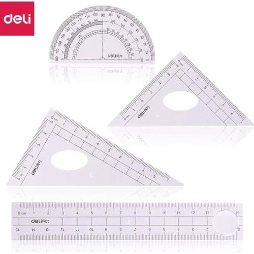 4pcs / set of Deli 71967 cartoon cat multifunctional drawing combination ruler + triangle protractor, student office supplies