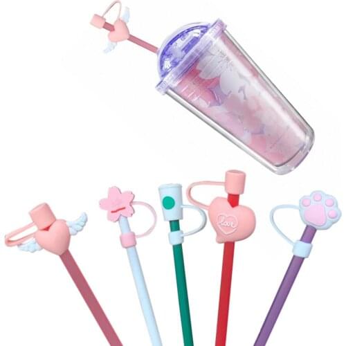 5Pcs Cute Silicone Straw Plug Reusable Airtight Drinking Dust Cap Cup Accessories Cartoon Plugs Tips Cover Suit For 6-8mm Straws