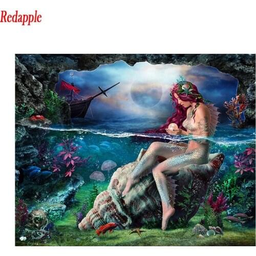 Diamond Painting Hot selling home art, sexy mermaid in the water, conch Cross Stitch Diamond Mosaic crystal Beaded Handicraft