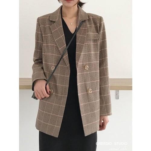 Blazer Jackets for Women Plaid Suit spring fashion Work Style Double-breasted Suit ladies blazer Long Sleeve Blazer Outerwear