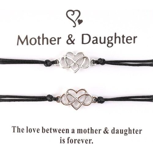 2Pcs Set Mother Daughter Infinity Heart Bracelets Adjustable Rope Bracelet Women Girl Fashion Jewelry Drop Shipping
