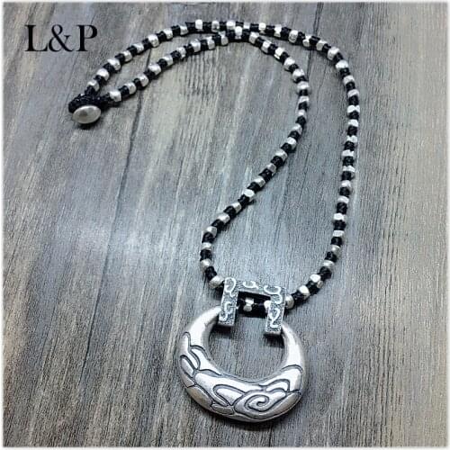 L&P Pure Handmade Sterling Silver pendant necklace jewelry,Vintage silver Yunnan hand-woven necklace