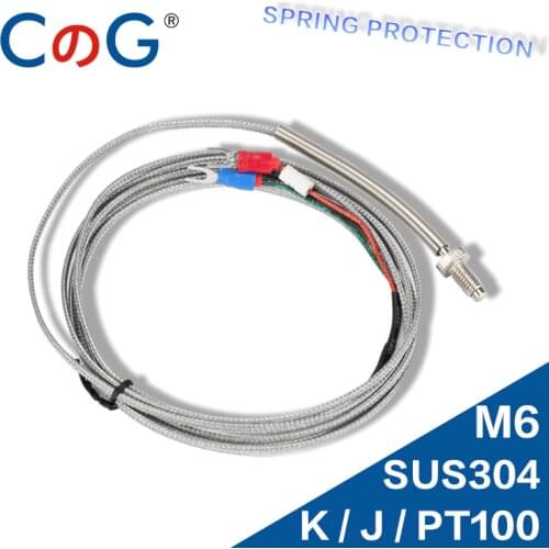 CG WRNT-02 M6 Screw K J PT100 Type 1M 2M 3M 5M Wire Cable Thermocouple Temperature Sensor for Industrial Temperature Controller