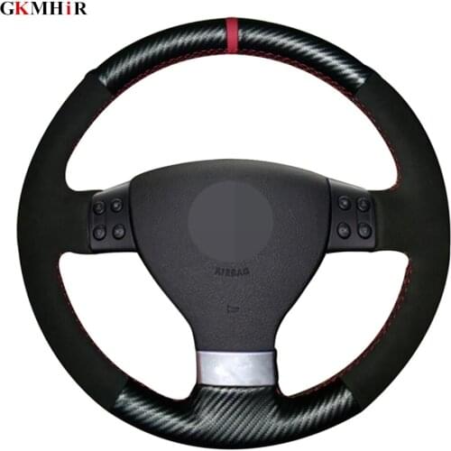 Black Suede Carbon Fiber Leather Car Steering Wheel Cover For Volkswagen Golf 5 Mk5 VW Passat B6 Jetta 5 Mk5 Tiguan 2007-2011