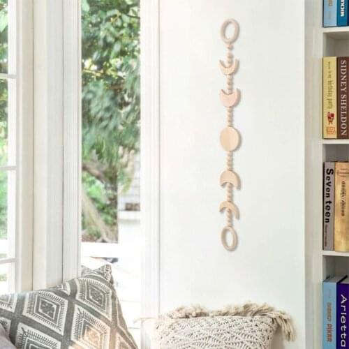 Wooden Boho Moon Phase with Tassel Wall Hanging Garland Ornaments for Wedding Party Apartment Dorm Home Decoration