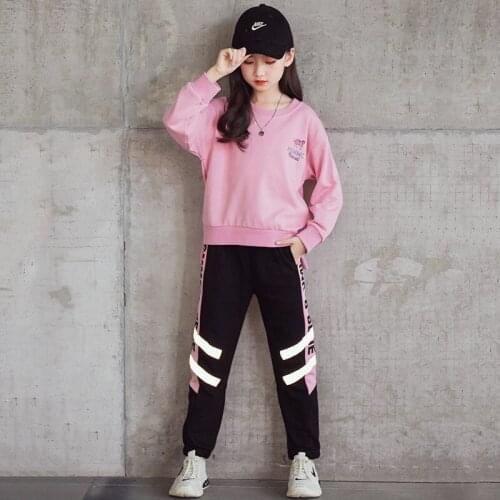 Children Girls Letter Print Pink Tops Suits 8 10 12 years 2021 New Long Sleeve Spring Autumn Kids Clothes