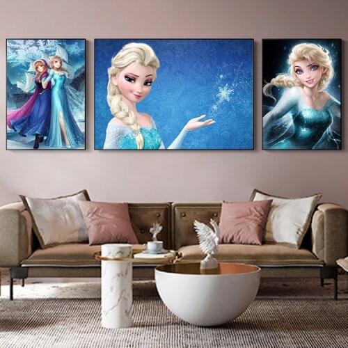 Disney Cartoon Movie Anna Elsa Canvas Painting Poster and Disney Princess Frozen Prints Nursery Wall Art for Living Room Decor