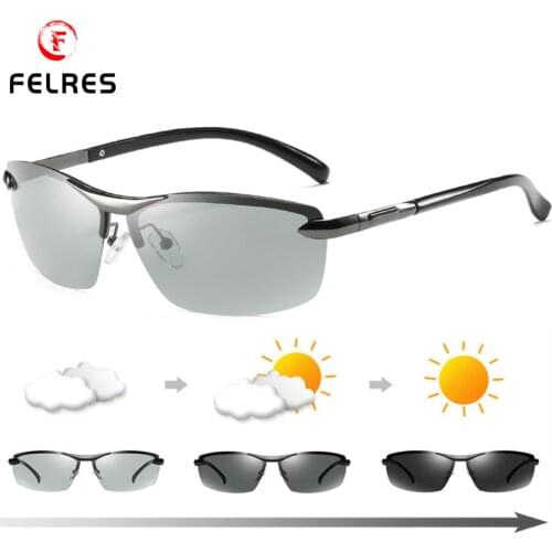 FELRES Men Metal Half Frame Photochromic Polarized Sunglasses UV400 Outdoor Driving Fishing Glasses With Box 289